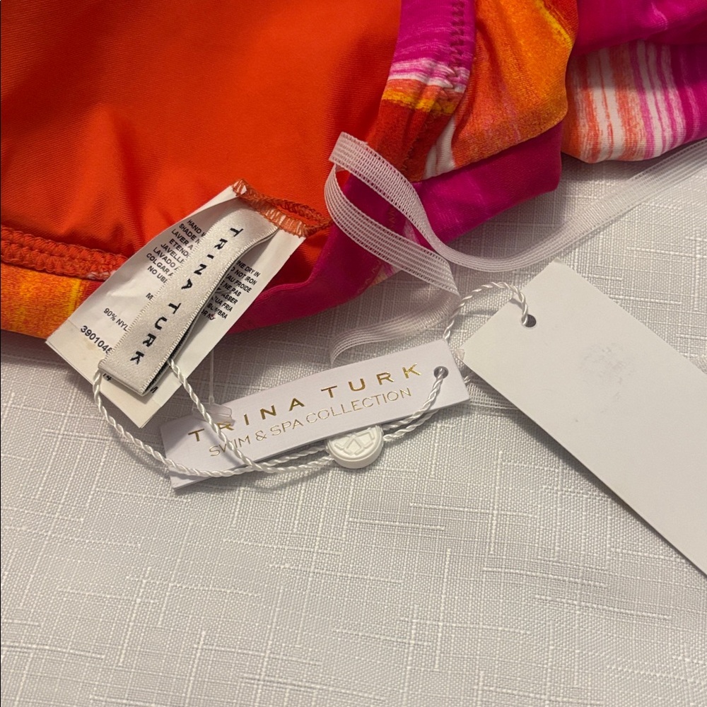 Trina Turk Solstice Pink Multi Halter Plunge Striped One Piece  SZ 14 vacay NWT - Picture 4 of 14